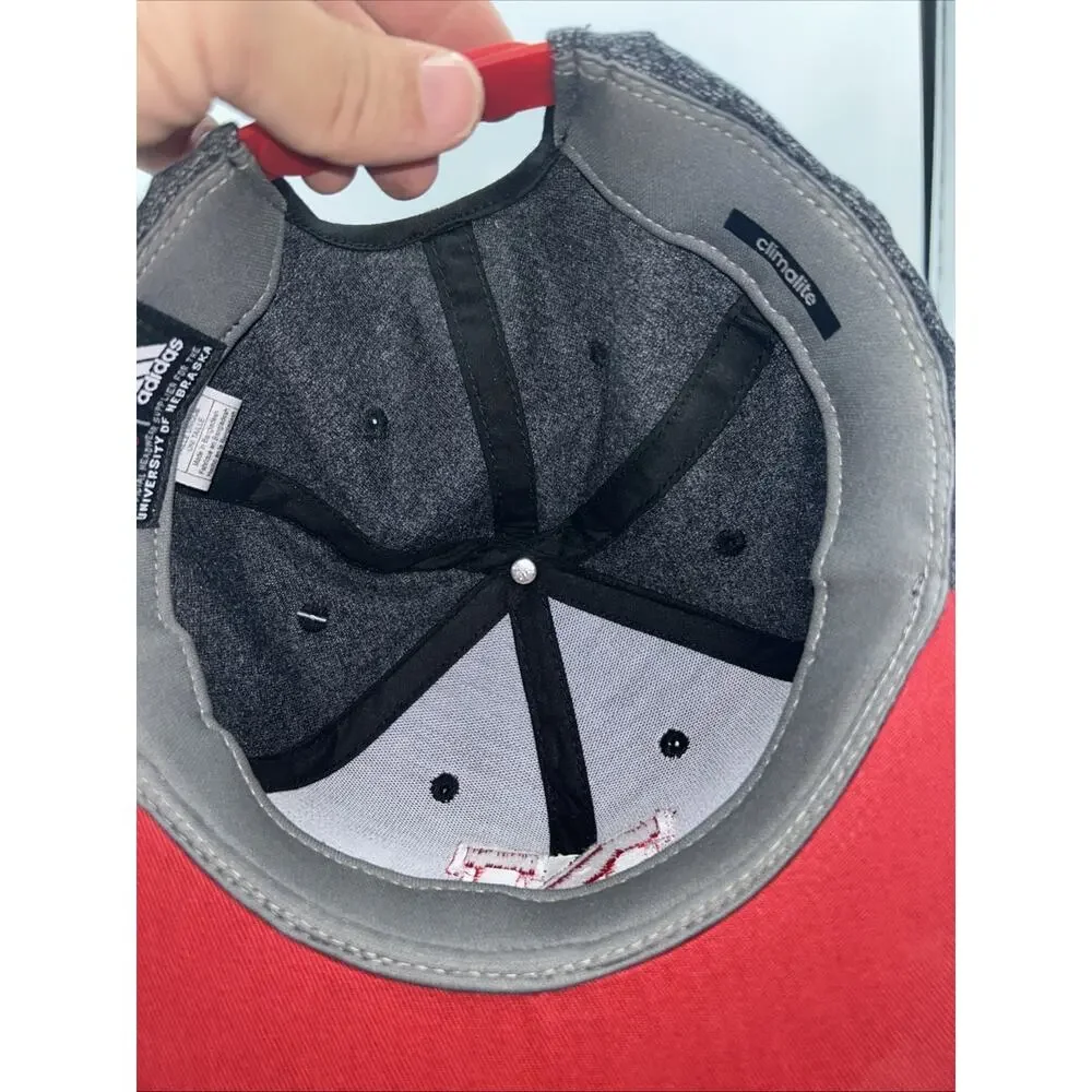 Nebraska Cornhuskers Snapback Hat Adidas Cap Gray Red Team Player Issue Gym Fit